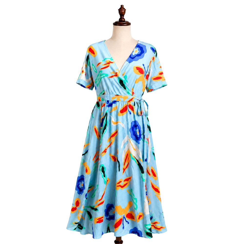 VERO MODA Women’s Regular Fit Powder Blue Printed Dress