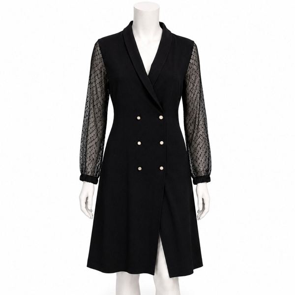 ATHENA Lifestyle Women’s Black Yoke Embellished Fit & Flare Dress with Front Slit