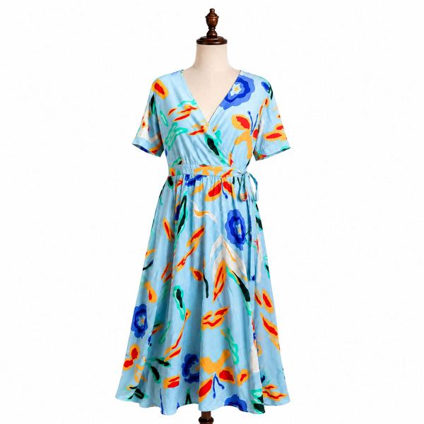VERO MODA Women’s Regular Fit Powder Blue Printed Dress